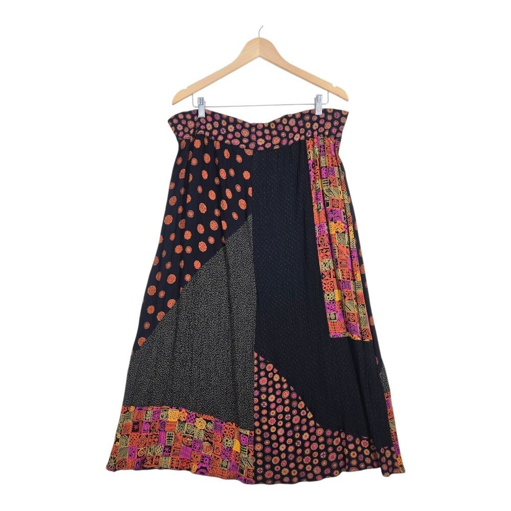 Vintage 90s Platinum by Dorothy Schoelen Skirt L* Black Patchwork Boho Midi Maxi